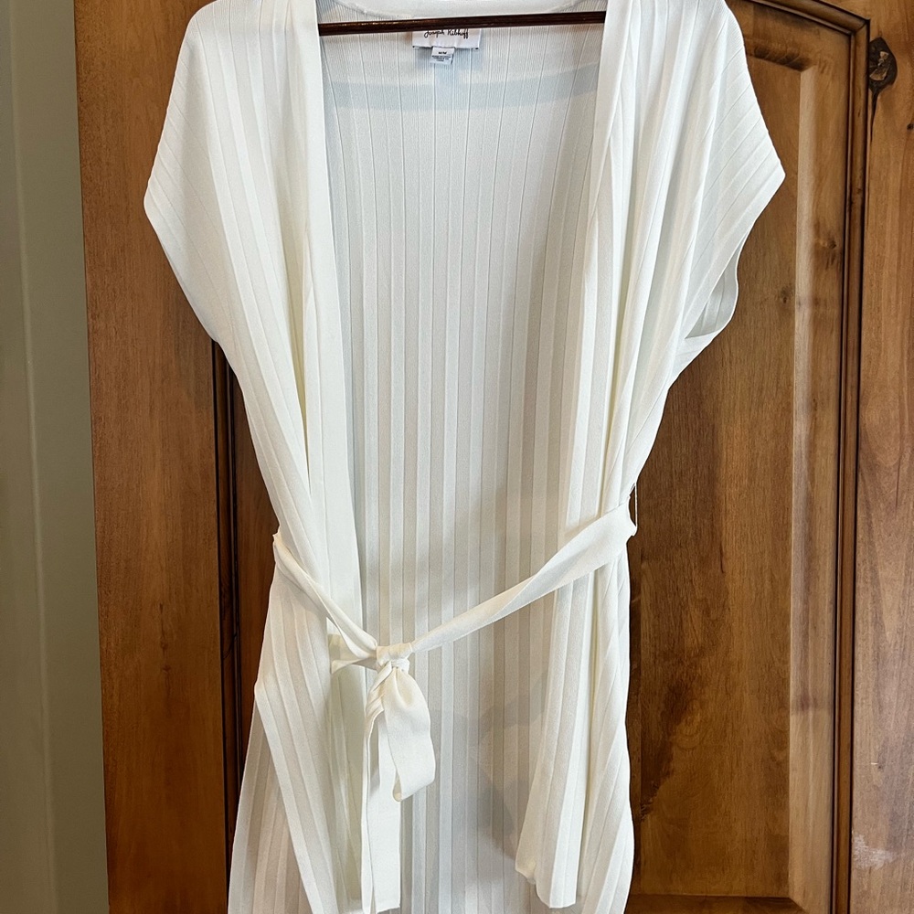New without tags - Joseph Ribkoff White Ribbed Sleeveless Cardigan with Belt